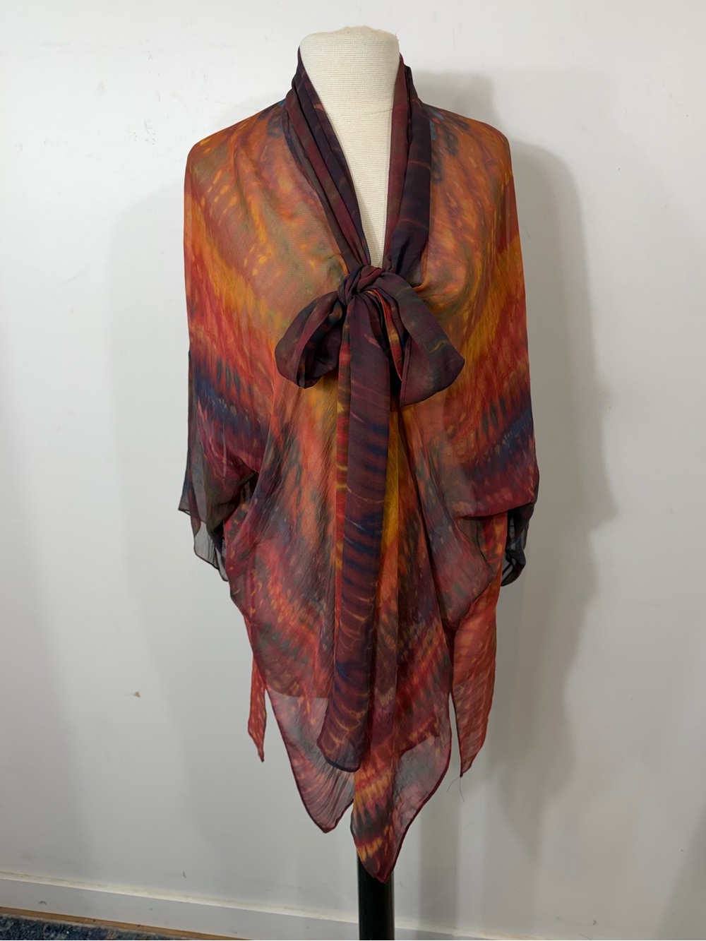 Cater & Jeri Shibori Sheer Tie Front Kimono Cardigan One Size USA